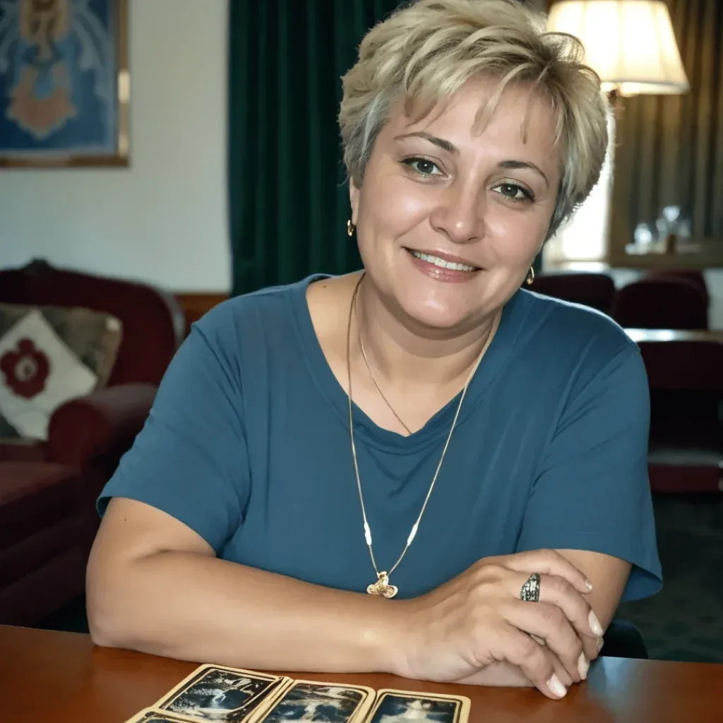 Iris Belmonte ante una tirada de cartas boca abajo